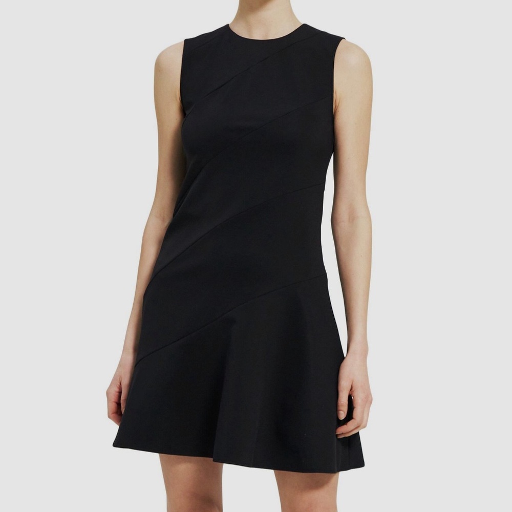 Theory Diagonal Drape Precision Ponte Dress black NWT sz 6